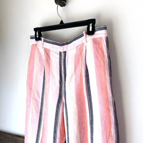 LOFT Linen Rayon Wide Leg Pants Striped M Pink Peach Gray - Picture 9 of 10